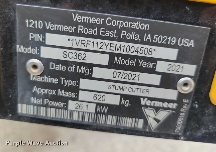 image for item EA2741 2021 Vermeer SC362 stump grinder
