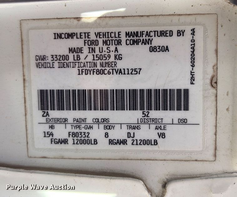 image for item EA7055 1996 Ford F800 dump truck