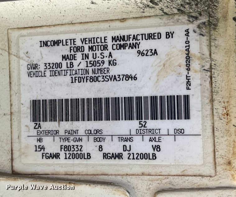 image for item EA7056 1995 Ford F800 dump truck