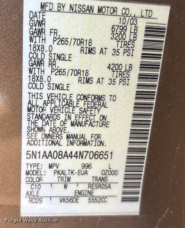 image for item EA7629 2004 Nissan Armada SUV