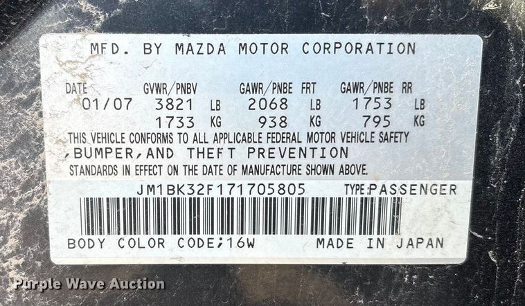 image for item EA7638 2007 Mazda Mazda3 