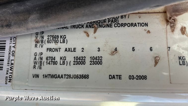 image for item EA7651 2008 International SF625 hook lift truck