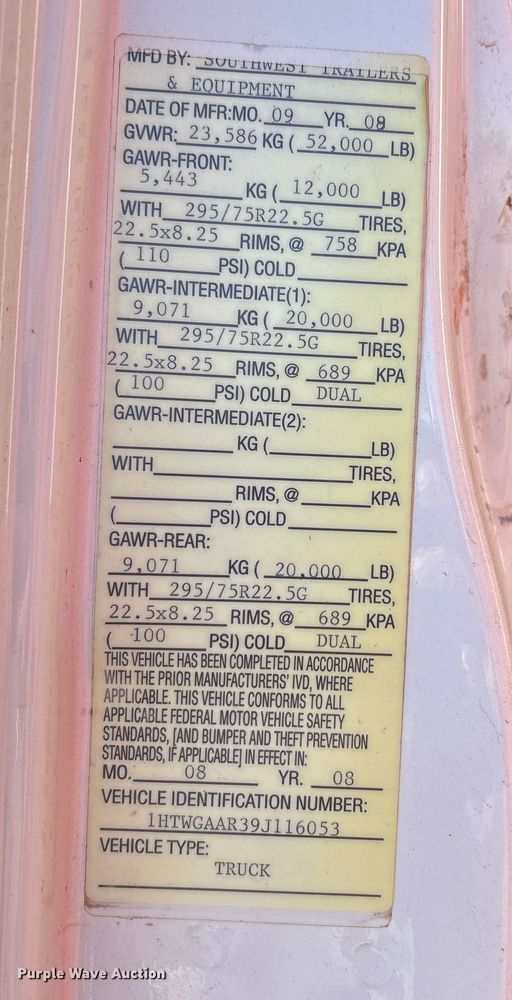 image for item EA7655 2009 International SF625 dump truck