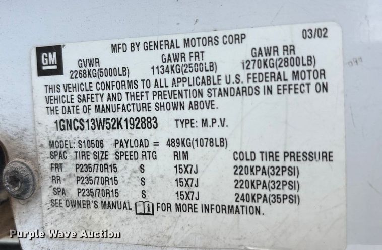 image for item EA7659 2002 Chevrolet Blazer SUV