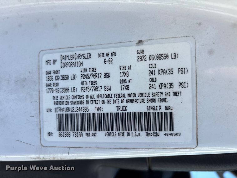 image for item EA7670 2002 Dodge Ram 1500 pickup truck