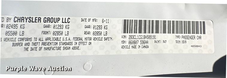 image for item EA7676 2011 Dodge Charger Police 