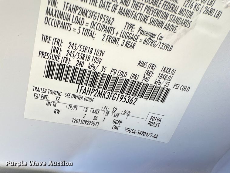 image for item EA7682 2015 Ford Taurus Police Interceptor 