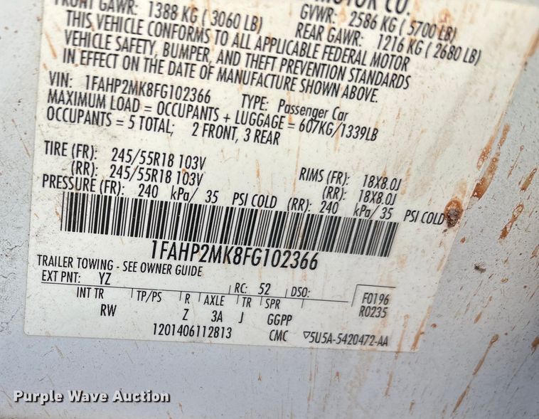 image for item EA7683 2015 Ford Taurus Police Interceptor 