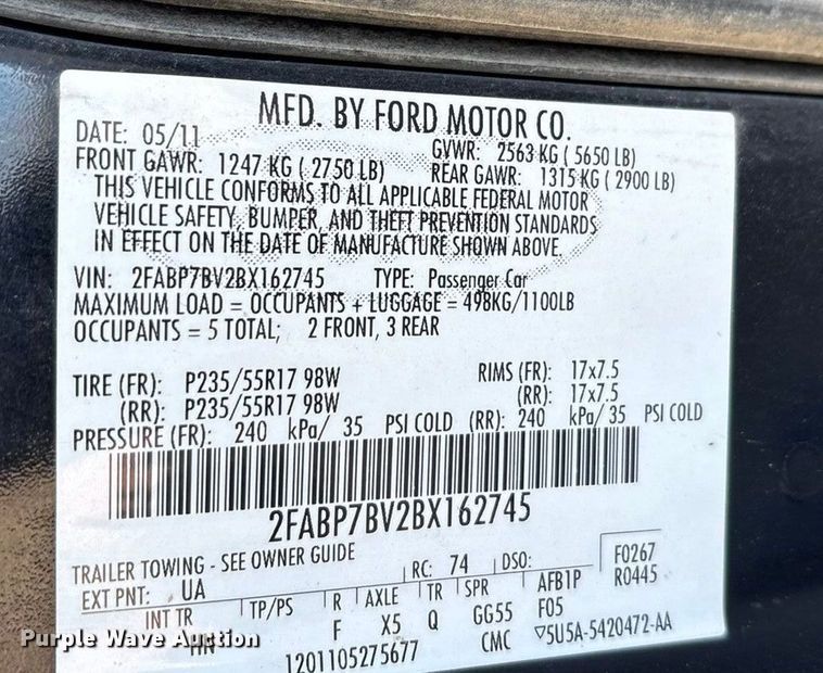 image for item EA7738 2011 Ford Crown Victoria Police Interceptor 