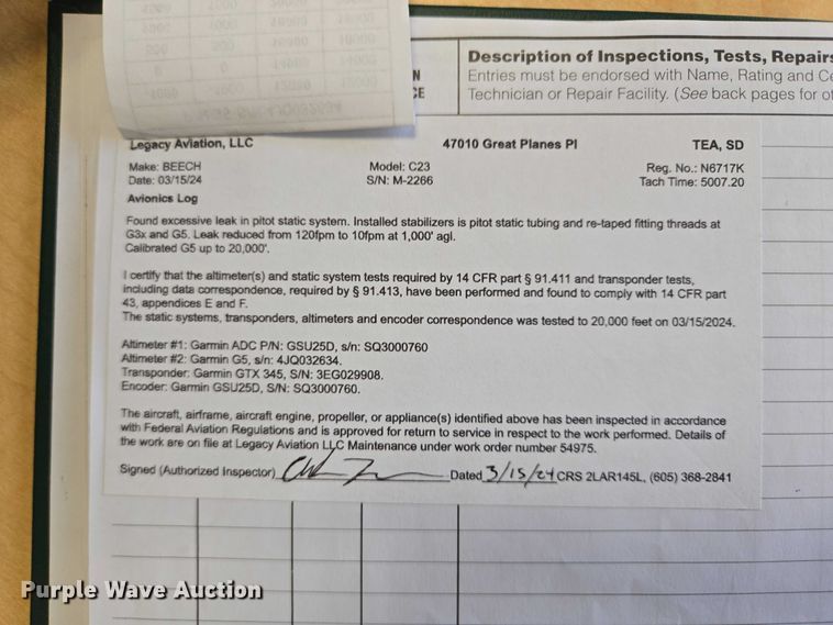 image for item EB1158 1980 Beechcraft Sundowner C23 airplane