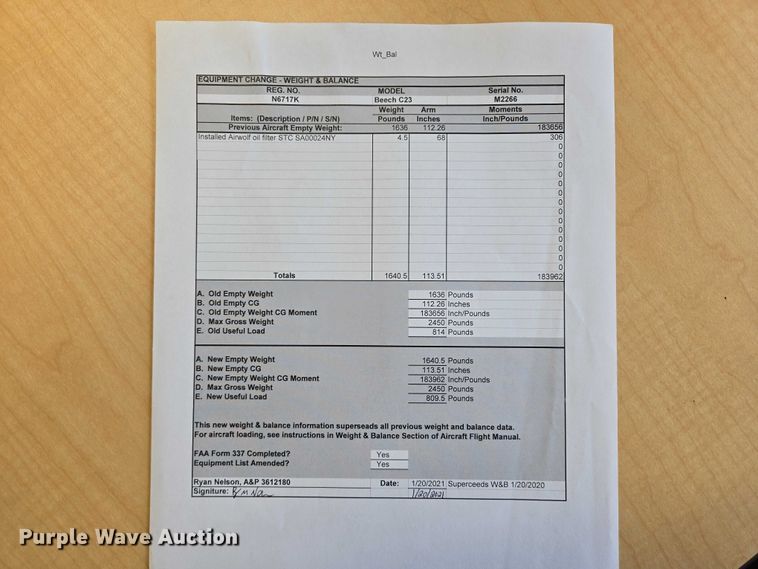 image for item EB1158 1980 Beechcraft Sundowner C23 airplane