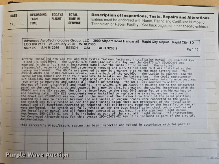 image for item EB1158 1980 Beechcraft Sundowner C23 airplane