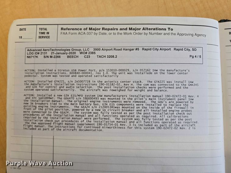 image for item EB1158 1980 Beechcraft Sundowner C23 airplane