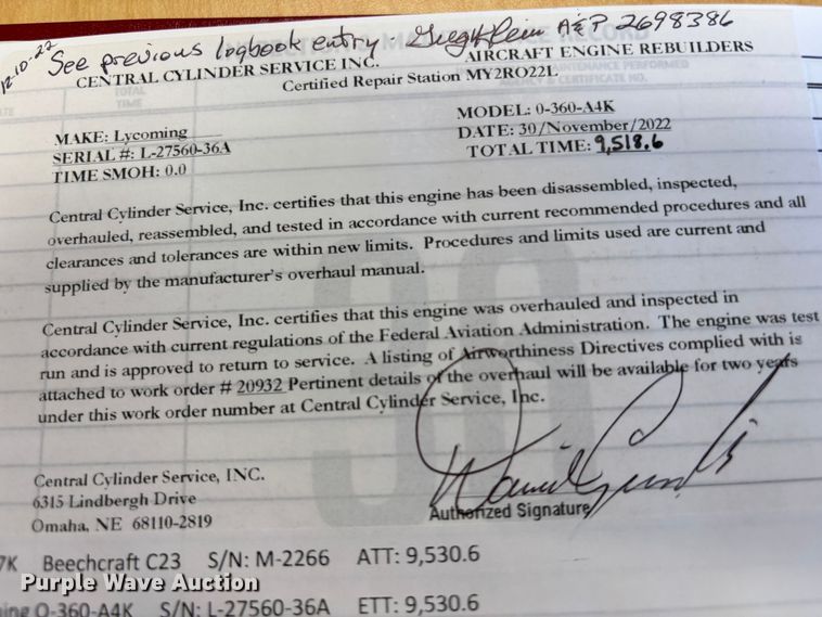 image for item EB1158 1980 Beechcraft Sundowner C23 airplane