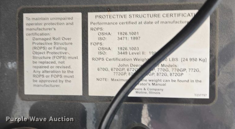 image for item EB1165 2015 John Deere 772G motor grader