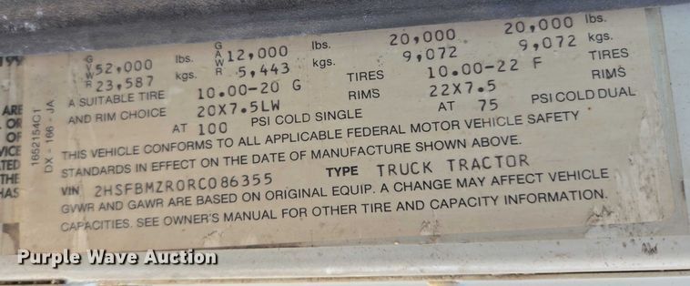 image for item EB1171 1994 International 9300 semi truck