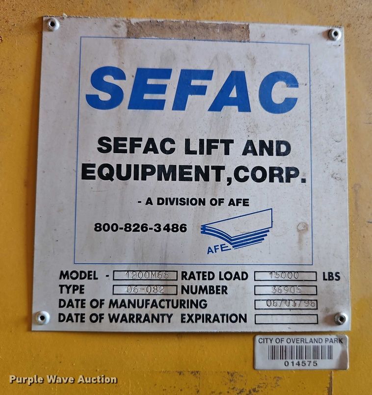 image for item EB8452 1996 Sefac 1200M65 four post automotive lift