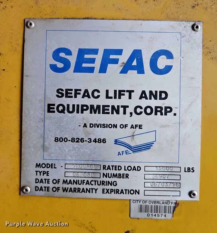 image for item EB8452 1996 Sefac 1200M65 four post automotive lift