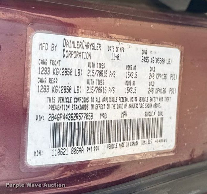 image for item EC4465 2002 Dodge Grand Caravan van