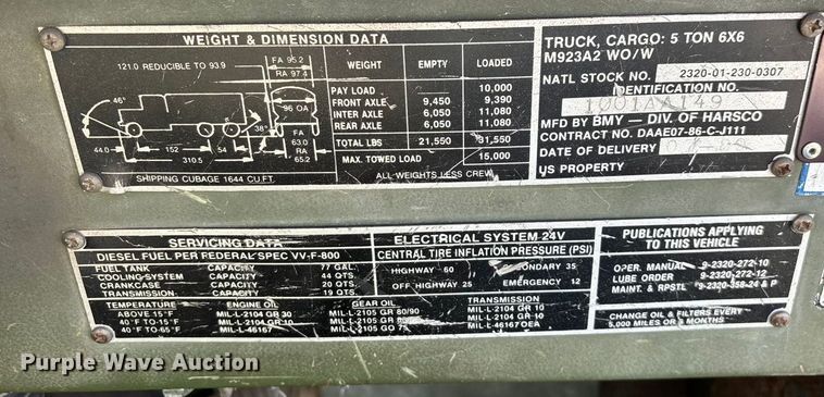 image for item ED2395 1989 AMGN M923A2 tanker fire truck