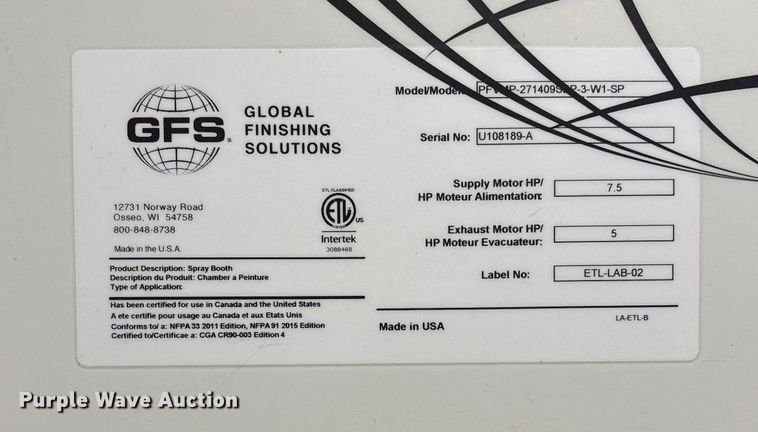 image for item EE4347 2020 Global Finishing Solutions Performer XD paint booth