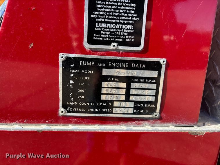 image for item EJ7706 1988 International F2554 pumper fire truck