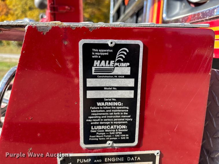 image for item EJ7706 1988 International F2554 pumper fire truck