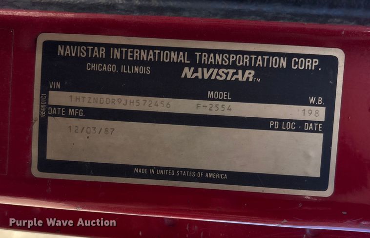 image for item EJ7706 1988 International F2554 pumper fire truck