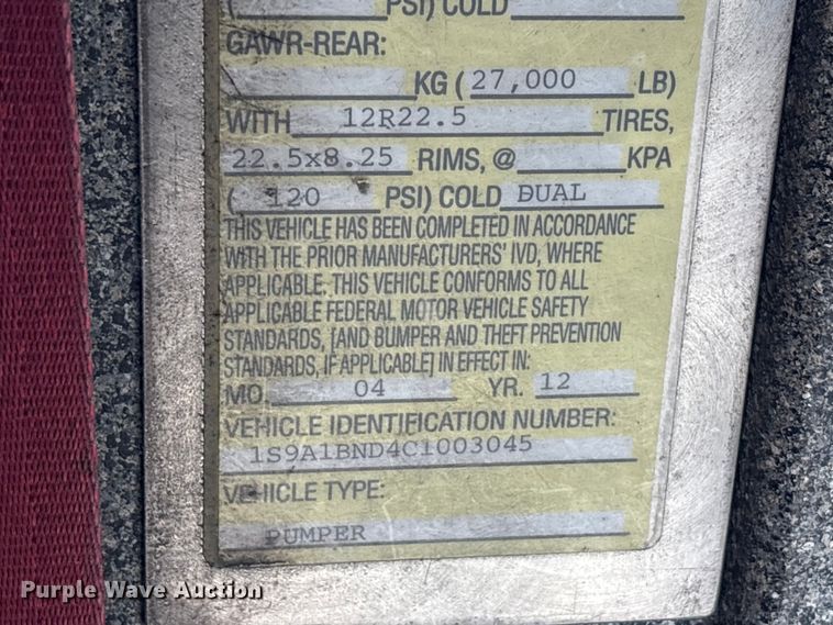 image for item EM6181 2012 Sutphen Custom pumper fire truck