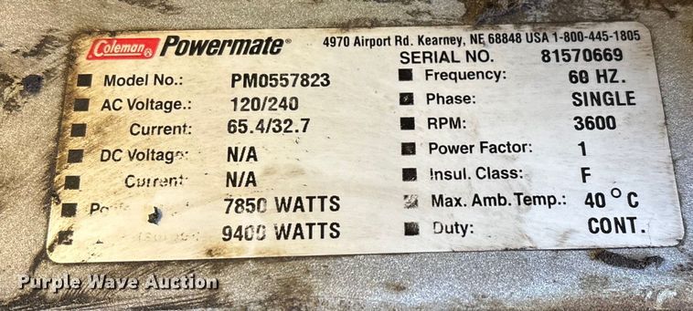 image for item EN5803 Coleman Vertex 7850 Professional generator