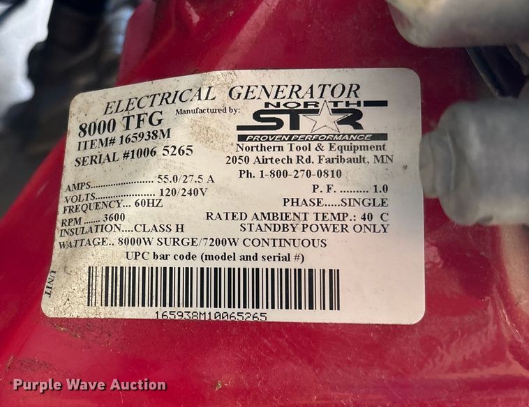 image for item EN5805 North Star 8000 TFG Triple Fuel generator