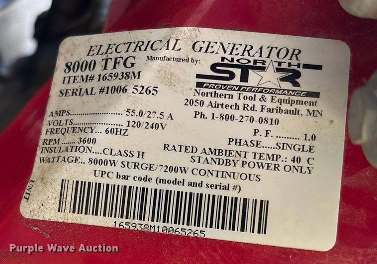 image for item EN5805 North Star 8000 TFG Triple Fuel generator