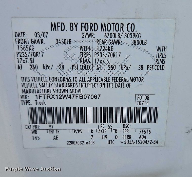 image for item EO4801 2007 Ford F150 SuperCab pickup truck