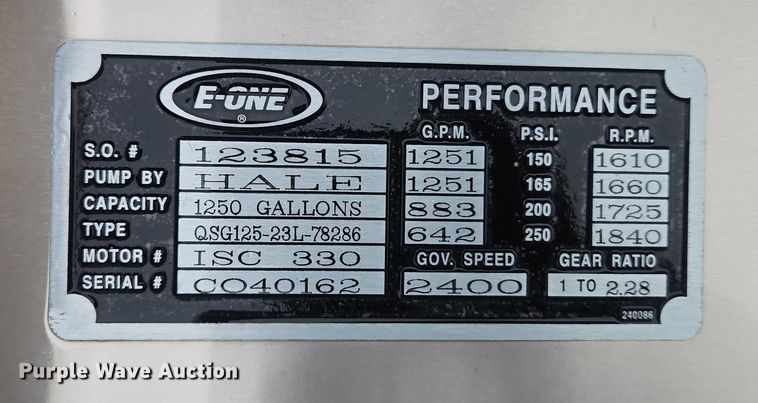 image for item EO4857 2001 Spartan Advantage pumper fire truck