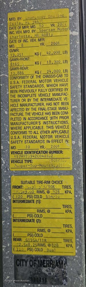 image for item EO4857 2001 Spartan Advantage pumper fire truck