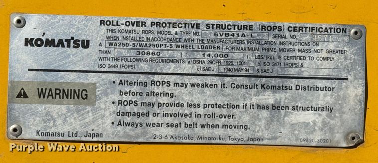 image for item EP2520 2006 Komatsu WA250-5L wheel loader