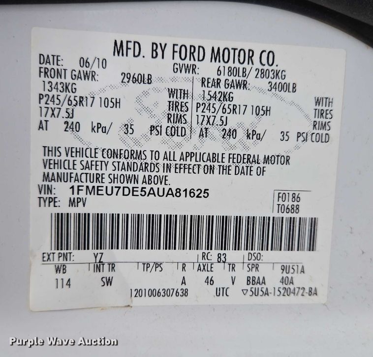 image for item ES2565 2010 Ford Explorer SUV