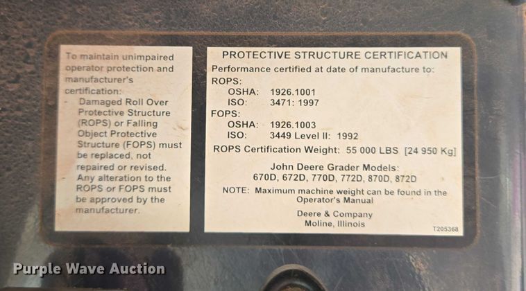 image for item ET5244 2006 John Deere 770D motor grader