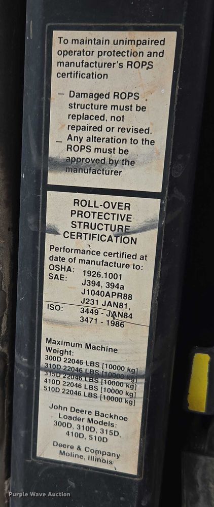 image for item ET5284 1996 John Deere 310D backhoe