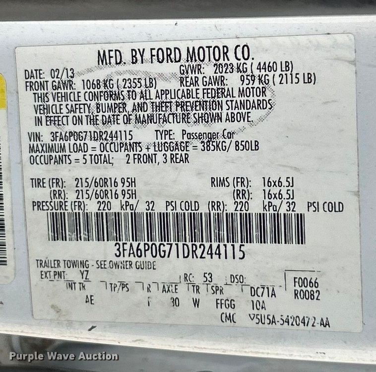image for item ET6609 2013 Ford Fusion 