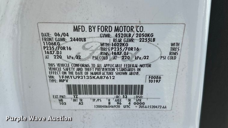 image for item ET6610 2005 Ford Escape SUV