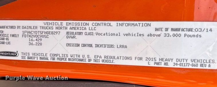 image for item ET6613 2015 Freightliner Business Class M2 dump truck