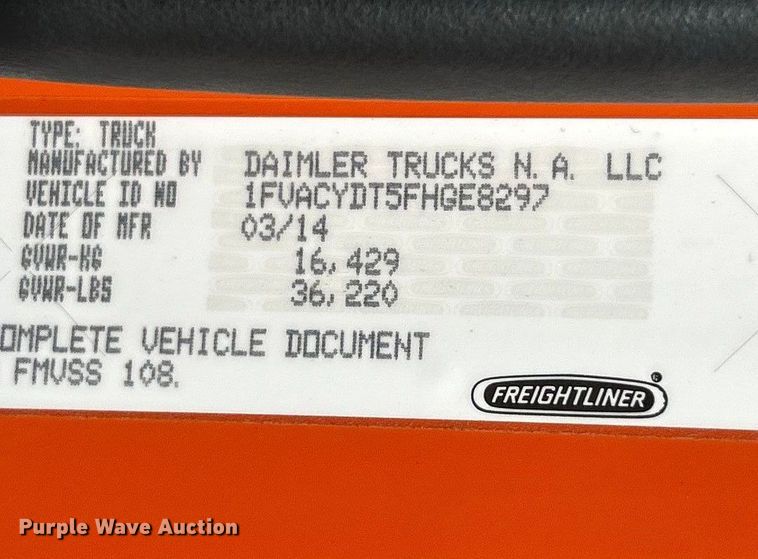 image for item ET6613 2015 Freightliner Business Class M2 dump truck