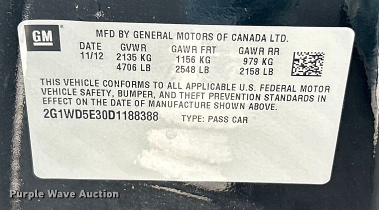 image for item ET6704 2013 Chevrolet Impala Police Cruiser 