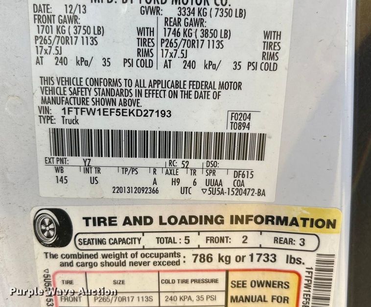 image for item EU4707 2014 Ford F150 SuperCrew pickup truck