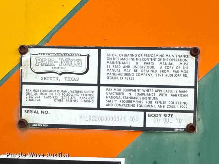 image for item EU5127 2005 Sterling Acterra refuse truck