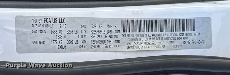 image for item EU5373 2019 Dodge Durango SSV SUV