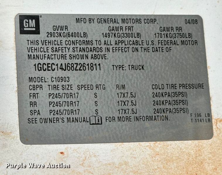 image for item EU5418 2008 Chevrolet Silverado 1500 pickup truck