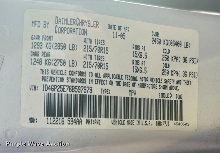 image for item EU6358 2006 Dodge Caravan/grand Caravan van