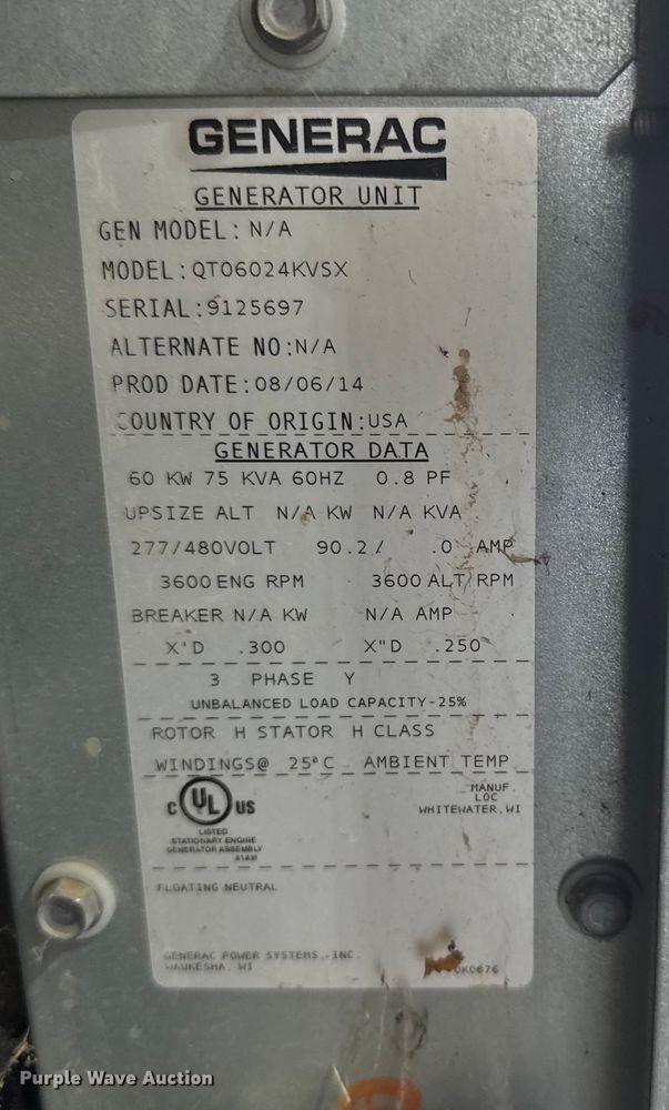 image for item EU6374 2014 Genarac QT06024KVSX generator